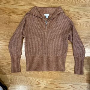 High collared, quarter zip pink sweater